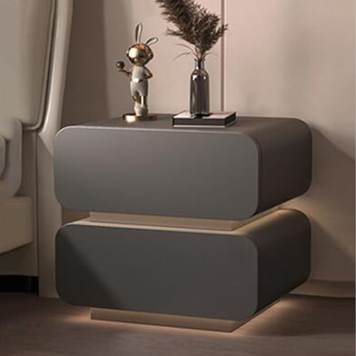 Modern Nightstand with LED Lights for Bedroom,LED Night Stand with 2 Drawers,solid Wood Minimalist Night Stands with Microfiber Leather Bedside Table,End Table for Living Room/Bedroom Side Table