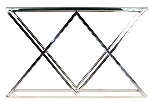 Cortesi Home Gwen Contemporary Glass Console Table, Silver