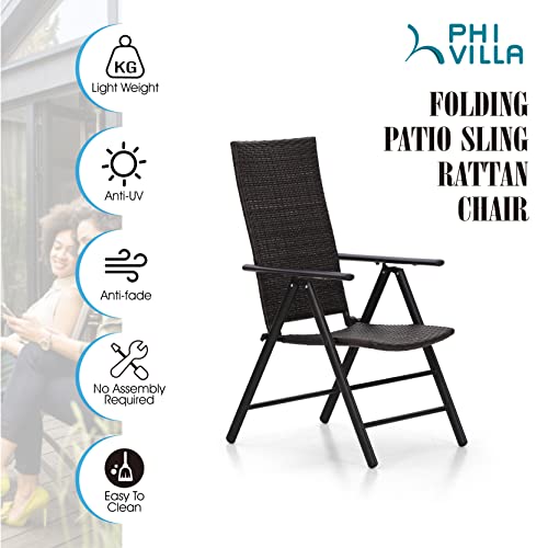 PHI VILLA 4 Piece Patio Wicker Dining Chairs Set, Patio Folding Wicker Chairs with Adjustable High Backrest for Porch, Poolside, Yard