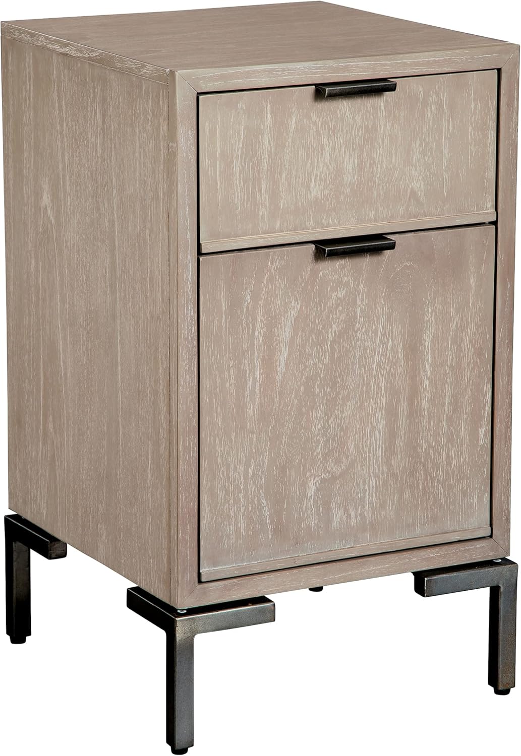 Hekman Furniture Vertical File Cabinet – Scottsdale Finish, Small Storage Cabinet, Mindi Veneer & Solids, Aged Iron Finished Square Metal Legs, Full Extension Slides, Modern Office Storage Cabinet