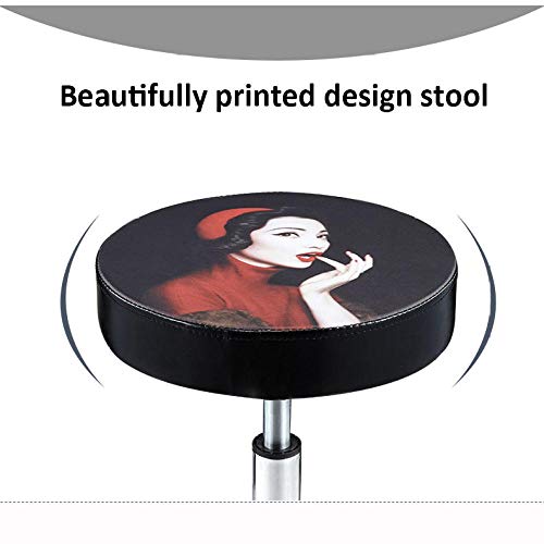 Rolling Stool with Wheels，Gas Lift Stool with Girl with Red Lips Synthetic Leather Seat，Adjustable Height 47-59 cm，Supported Weight 160 Kg，Saddle Stool Officefor Home,Computer Chair Adjustable Height