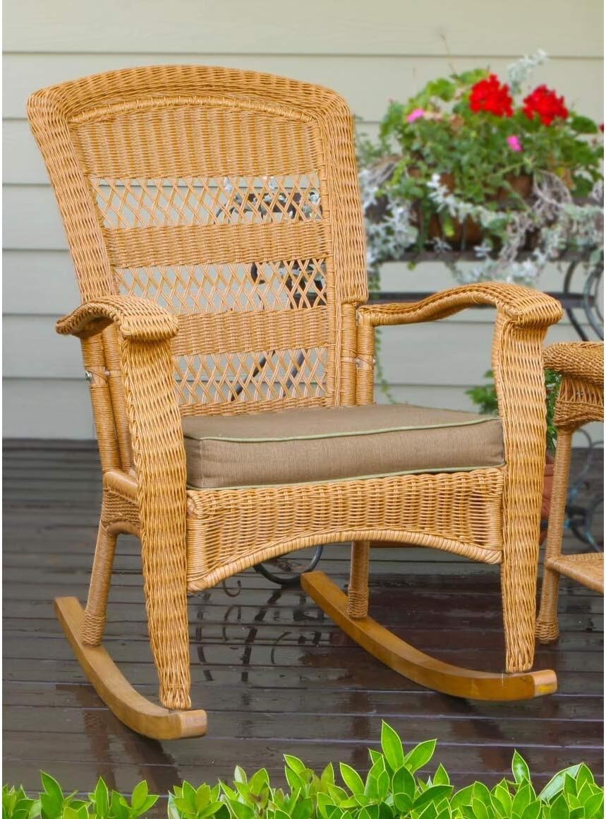 Southwest Outdoor Rocking Chair Brown Natural Modern Contemporary Southwestern Traditional Urban Steel Wicker Cushion Included