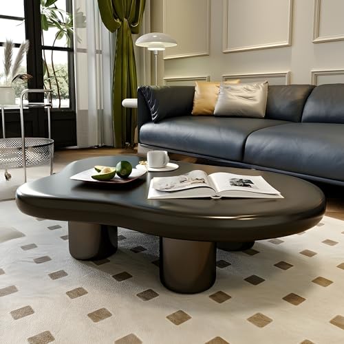 Modern Minimalist Black Cloud Coffee Table, Free Form Wood Sofa Side Table for Living Room, Cute Cocktail Table Center Table for Small Apartment 47
