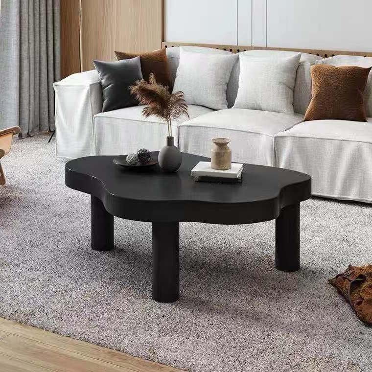 LITFAD Scandinavian Free Form Coffee Table with 3 Wooden Legs in Pine Wood Modern Solid Wood Living Room Table - Natural