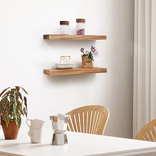 Fun Memories Handcrafted European Pine Floating Shelves - Natural Rustic Wooden Wall Shelf Set of 2-24 Inch Storage Shelf Display Shelf for Kitchen Bathroom Living Room Bedroom Farmhouse - Carbonized