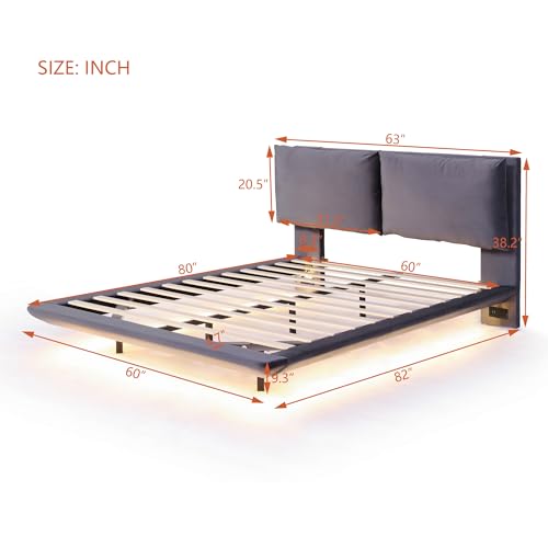 Full Size Upholstered Smart LED Bed Frame with 2 Storage Drawers & Chic Double Petal Headboard, Strong Wood Slats Support, Princess Platform Bed for Girls, No Box Spring Needed