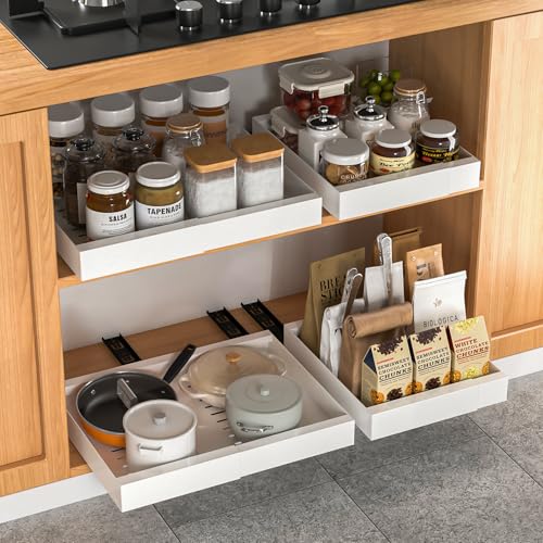 2 Pack Expandable Pull Out Cabinet Organizer, Slide Out Drawers for Kitchen Cabinets, Convenient Storage Solution for Kitchen, Pantry - Adjustable Width 12.5