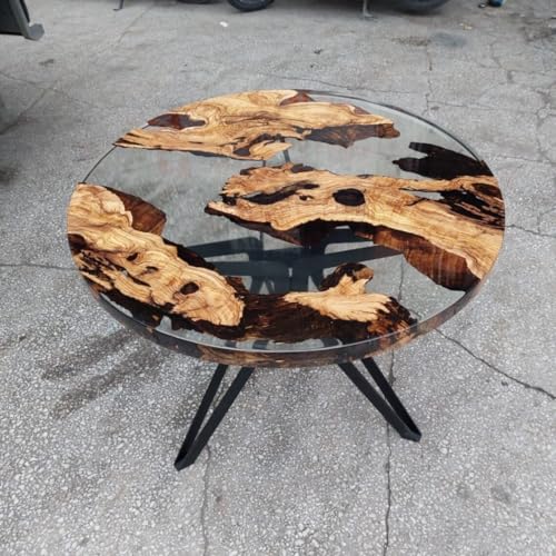 Handmade Transparent Look Epoxy Resin Round Table Centre Table Live Edge Table Console Table Living Room Table Patio Table End/Side Table Bar Counter Table (30