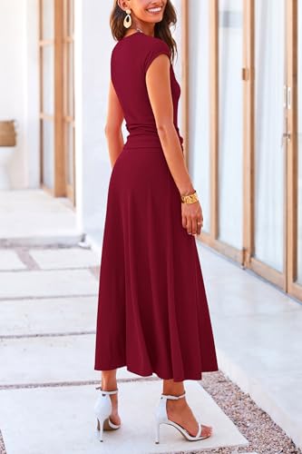 PRETTYGARDEN Women's 2 Piece Summer Outfits Dressy Casual Knit Short Sleeve Crop Top High Waist Midi Skirt Set