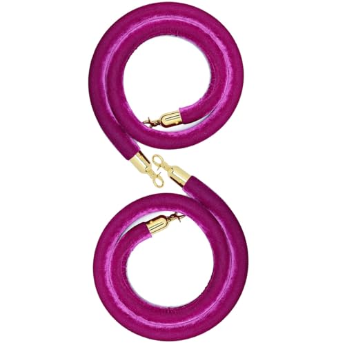 Queue Barrier Ropes with Gold/Silver Plated Hook, Velvet Stanchion Rope 2-13Ft, Crowd Control Rope Velvet Rope for Queue Divider, Rope Safety Barrier 100/200/300CM, Queue Line Barrier(Purple-SilverHoo