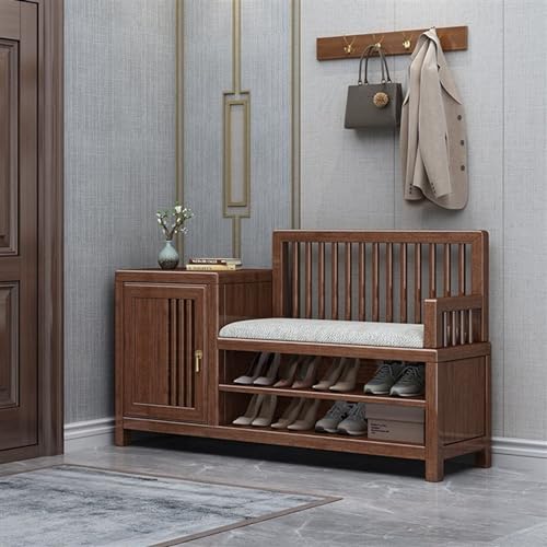 Shoe Shelf Shoe Bench Combo with Freestanding Coat Rack, Wood Shoe Storage Organizer with Storage Cabinet and Seat Cushion, for Closet, Hallway, Entryway Shoe Rack(Set3)