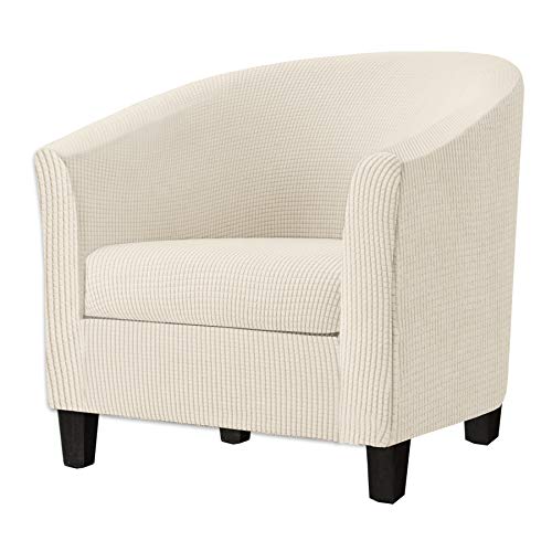 2 Piece Tub Chair Covers with Cushion Cover, Stretch Jacquard Furniture Cover,Armchair Protector Slipcover Removable Machine Washable (Dark Gray)