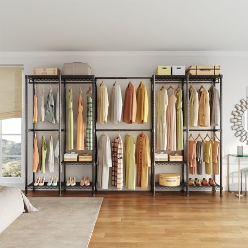 H5 Pro Heavy Duty Garment Rack, Freestanding Clothes Rack, Wardrobe Closet for Hanging Clothes, Portable Closet Organizer with Expandable Hanger Rods, (97.7-115.4