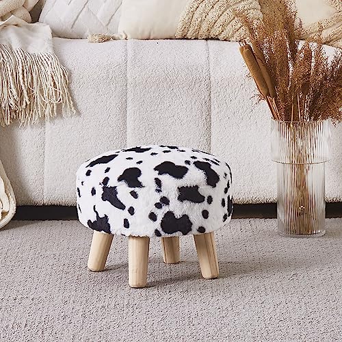 Cpintltr Round Footstool Ottoman Rabbit Wool Mushroom Stool Solid Wood Stool Small Upholstered Ottoman Shoe Changing Foot Stool Step Stool Sofa Footrest Stool for Living Room Bedroom (Blue)
