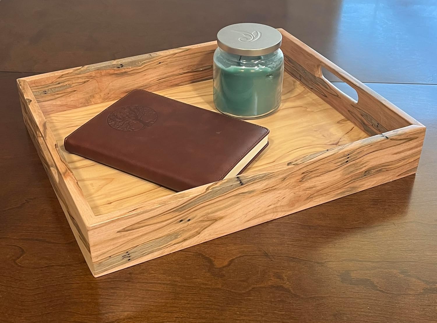 Maple Wood Coffee Table Tray with Handles, Rectangle Ottoman Tray, Serving Centerpiece