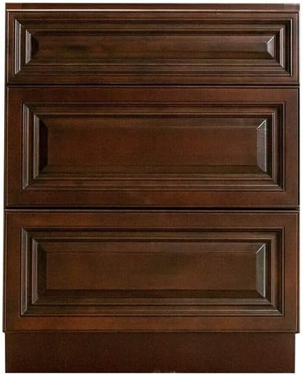 Espresso 24 inch Kitchen Traditional 3 Drawers Cabinet Base Wall Birch Solid Wood Hardwood Plywood 24