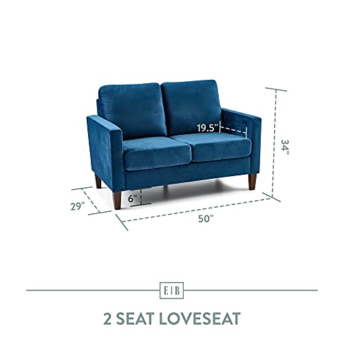 Edenbrook Jensen Upholstered Loveseat – Blue Velvet Loveseat - Living Room Furniture - Small Loveseat- Seats Two - Scoop Arm Modern Couch - Couches for Living Room