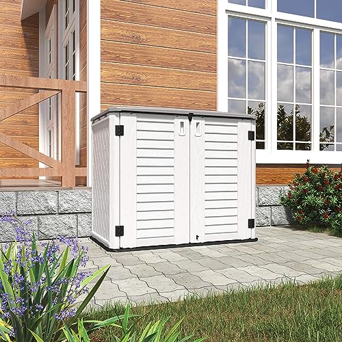 HOMSPARK Storage Shed Weather Resistance, Multi-Purpose Outdoor Storage Cabinet for Backyards and Patios, Horizontal Storage Shed for Lawnmower, Patio Accessories (COFFEE, Tall - 53 cu.ft)