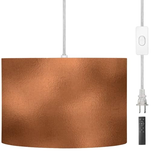 Plug in Pendant Light trendy for website presentation Brown gold modern bright waves art Hanging Light, Linen Pendant Light Boho Hanging Lights for Bedroom Kitchen, Vintage Hanging Light Fixtures