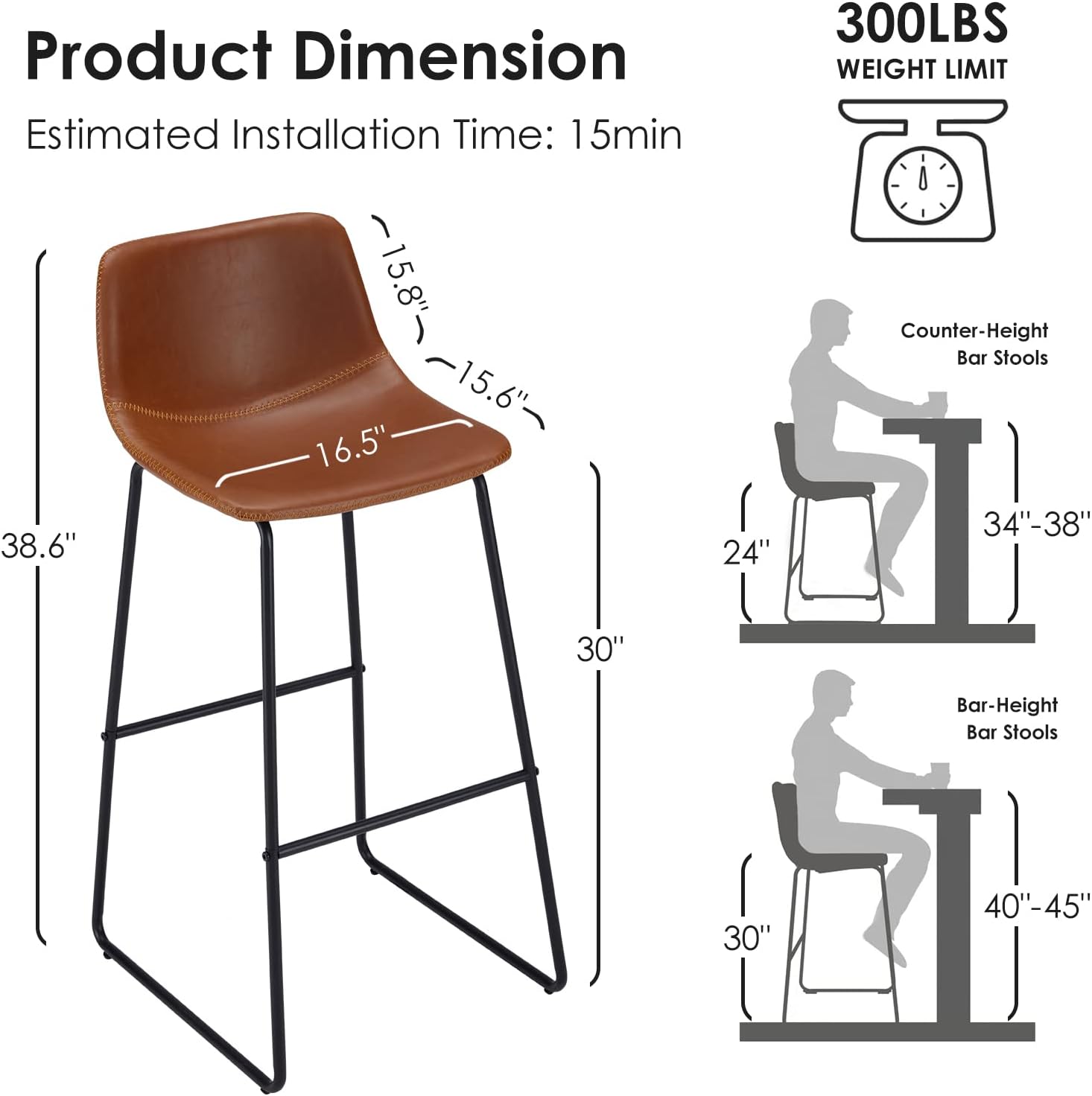 Counter Height Bar Stools, Industrial Barstool Modern Counter Chair Dining Chairs, Counter Height Stools Barstools for Dining Room Kitchen Islands