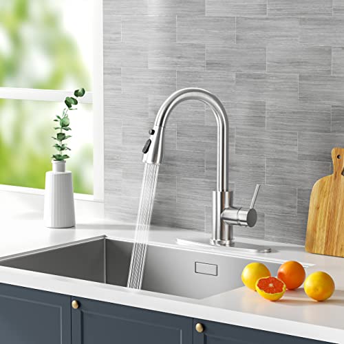 Kitchen Faucet with Pull Down Sprayer, Single Handle Pull Down Spring Sink Faucet, 1 Hole or 3 Hole Dual Function Sprayer for Farmhouses, Utility Rooms, RV's and Bars (Matte Black)