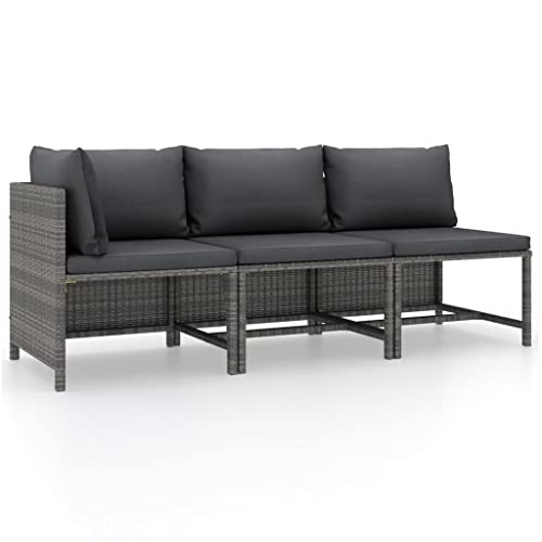 3 Piece Patio Lounge Set with Cushions Poly Rattan Gray,Durable and Stylish Outdoor Lounge Set with Gray PE Rattan and, Cushions Patio Furniture, Outdoor Sectional Sofa Units