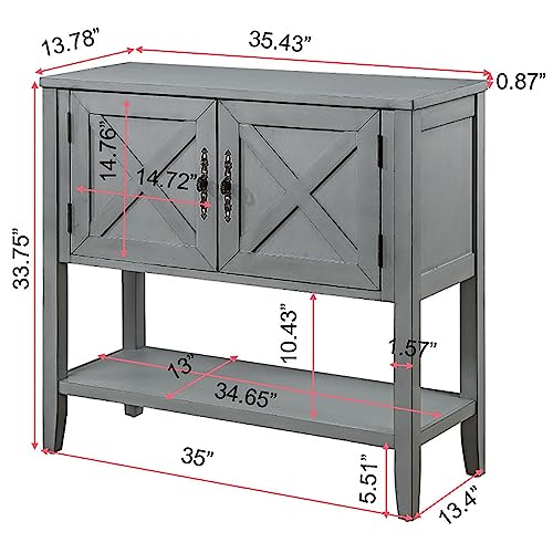 Free Standing Accent Cabinet, Entryway Console Table with Bottom Shelf and 2-Door Cabinet, 35
