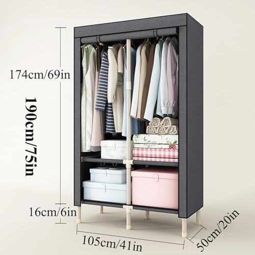 PEYNIR Grey Assemble Closet Fabric Oxford Combination Hanging Wardrobe Portable Temporary Wardrobe Detachable Armoire Simple Bedroom Living Room