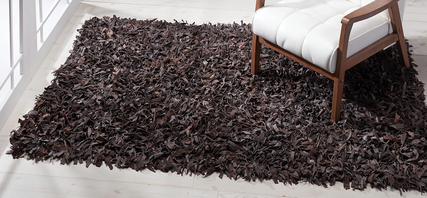 HF by LT Handwoven Leather Shag Rug, 4' x 6', Chocolate