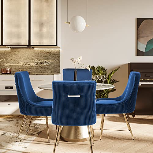 Modern Leisure Velvet Dining Chairs Set of 4, Upholstered Velvet Chair with Gold Metal Legs, Mid-Century Accent Chair with Pleated Back, Black