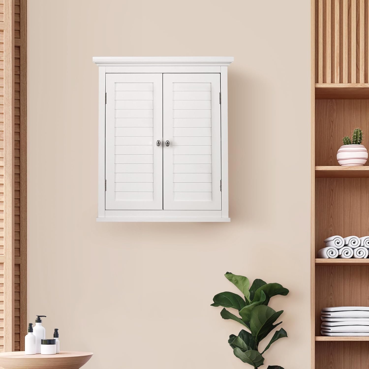 Elegant Home Fashions Glancy Removable Wooden Wall Cabinet with Shutter Doors, White