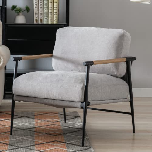 LukeAlon Mid Century Chenille Accent Chairs Set of 2, Ultra Soft Living Room Chairs with Metal Legs Modern Armchairs Upholstered Comfy Seating for Bedroom Reception Area Reading Room, Grey