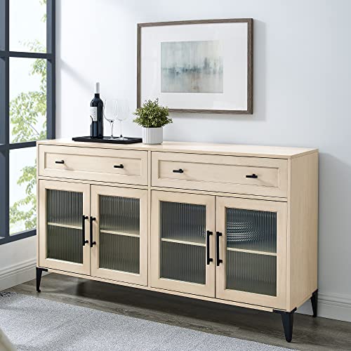 Walker Edison Kaya Contemporary Fluted Glass-Door Sideboard, 58 Inch, Birch