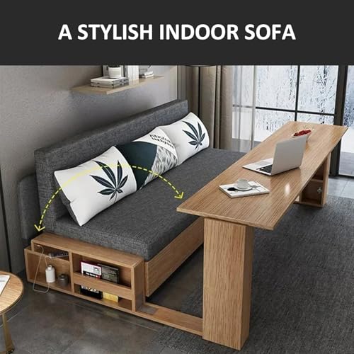 Solid Wood Convertible Sofa Bed, Multifunctional Sliding Folding Sofa, Pull Out Sleeper Coach with Hidden Storage for Living Room, Study, Small Spaces (Dark Gray, 69.68