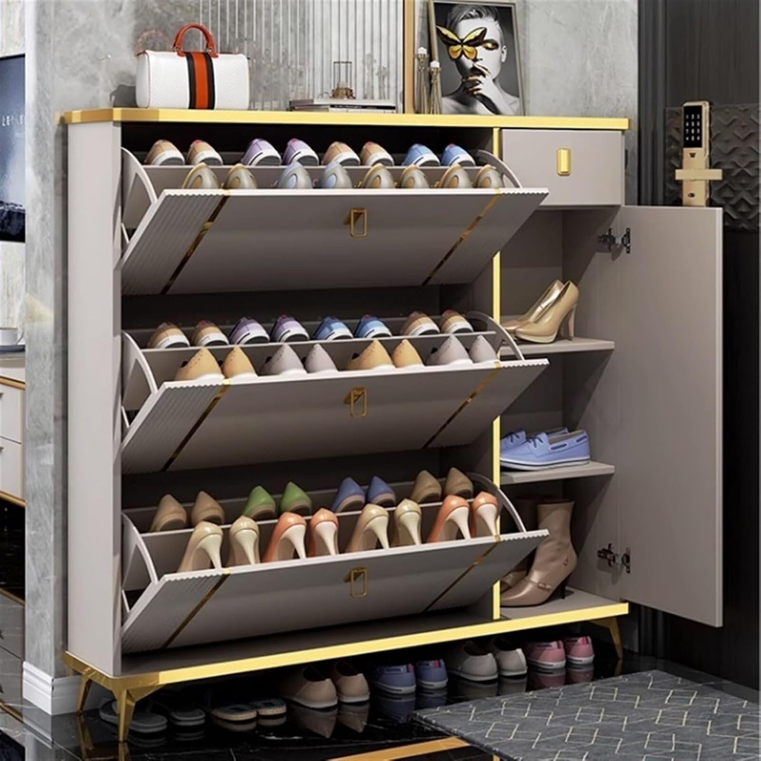 Shoe Rack Slim Shoe Storage Cabinet for Entryway, Modern Shoe Cabinet with 3 Flip Drawers, Freestanding Shoe Organizer for Closet Hallway Shoe Rack Organizer Closet (Size : 60x17x120cm)