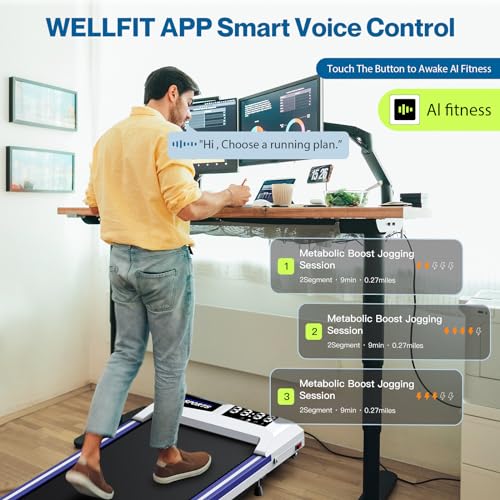 Walking Pad with Incline, Under Desk Treadmill for Home Office, 2.5HP 6% Incline Voice Control Smart Treadmills Compatible with WELLFIT ZWIFT KINOMAP APP for Home/Office - 300 LB Capacity