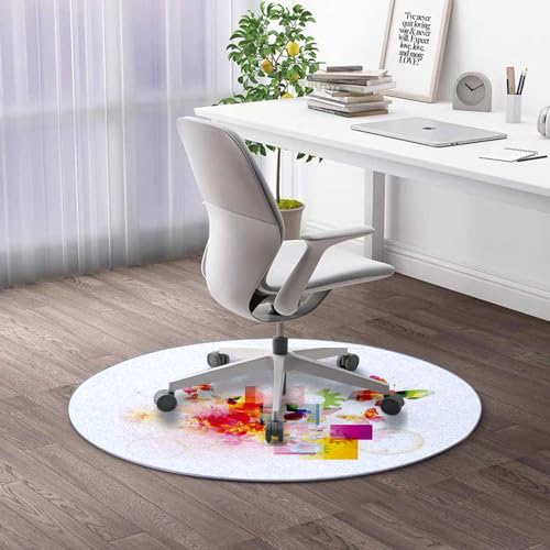 Round Rug 39 in Taupe Rolling Chair Mat Taupe White Premium Floor Protector Mat Non Slip Computer Desk Mat for Gaming-Rolling Chairs