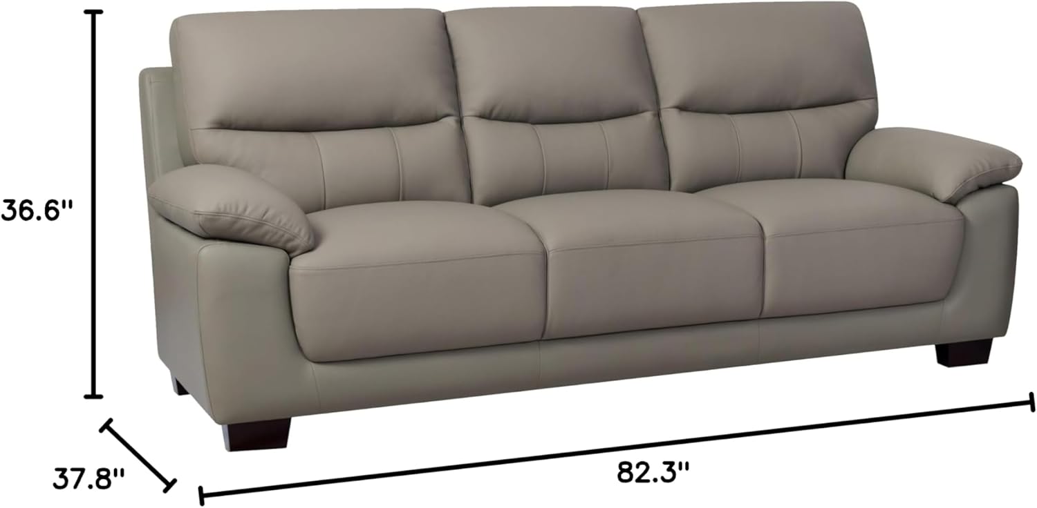 Mid-Century Modern 3-Seater Renzo Top Grain Leather Match Sofa, Firm Seating Sofa Couch with Removable Wooden Legs in Grey Color