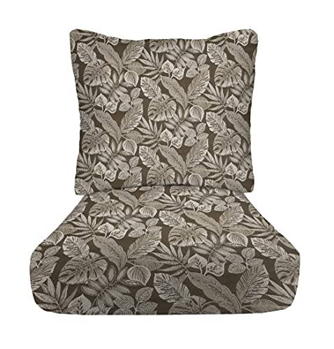 RSH DECOR: Deep Seating Cushion with Pillow Back | 24” x 27” Seat | All-Weather Spun Fabric | Water and Fade-Resistant | Outdoor Chair Cushion Set for Patio Furniture | Grey Buffalo Plaid