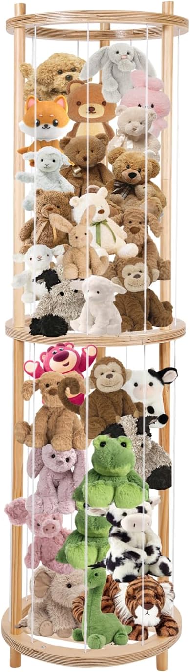 Round Animal Zoo Storage, Soft Toy Organizer, Solid Wood Zoo Cage for Plush Toys, Stuffed Animals Holder for Bedroom Playroom Nursery Room.