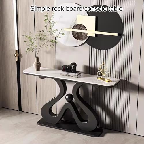 Console Table for Entryway | Sintered Stone Narrow Long Entryway Table | Console Table with Geometric Metal Legs | for Entryway, Hallway, Living Room, Foyer, Corridor(Gold)