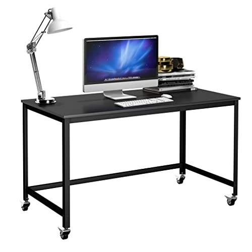 Rolling Computer Desk Wood Top Metal Frame Laptop Desk Study Workstation Black (D (47.5x23.5x29.5))