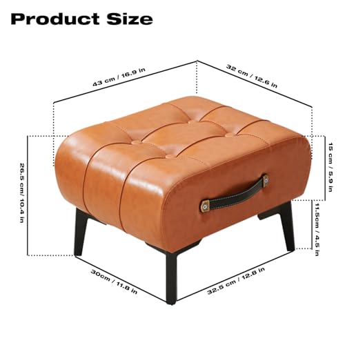 Small Footstool Ottoman Bench Footrest Faux Leather Rectangle Vanity Stool Chair with Padded Seat,Sofa Short Stool for Extra Seating in Living Room,Entryway,Side Table,Office(Brown)