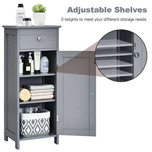 Floor Storage Cabinet, Bathroom Freestanding Side Storage Organizer, Single Door Floor Storage Cabinet w/Drawer & Adjustable Shelves, Modern Side Cabinet for Entryway Living Room (Black)