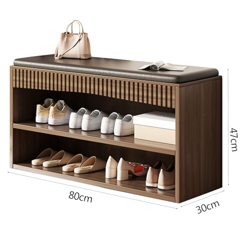 Solid Wood Shoe Bench, Multifunctional Space Saving Organization Storage w/Padded Seat Shoe Rack Bench for Entryway Bedroom Living Room