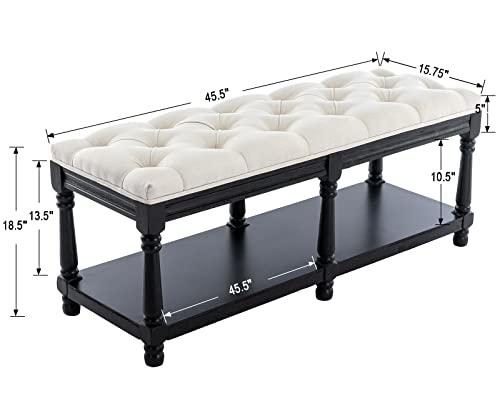 Kmax Storage Entryway Bench Tufted Shoe Rack Bench Wood Window Bench for Hallway Entrance Bedroom Corner, Beige