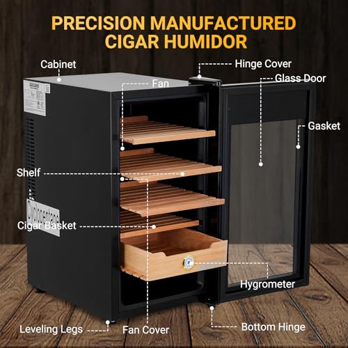 Electric Cabinet 300 Count, 3 in 1 50L Large Storage Cabinet with Hygrometer, Water Tank, Fan & Spanish Cedar Lining, Lights Control System, 65%-75%, 61-72℉, Gift for Cigar-Lovers