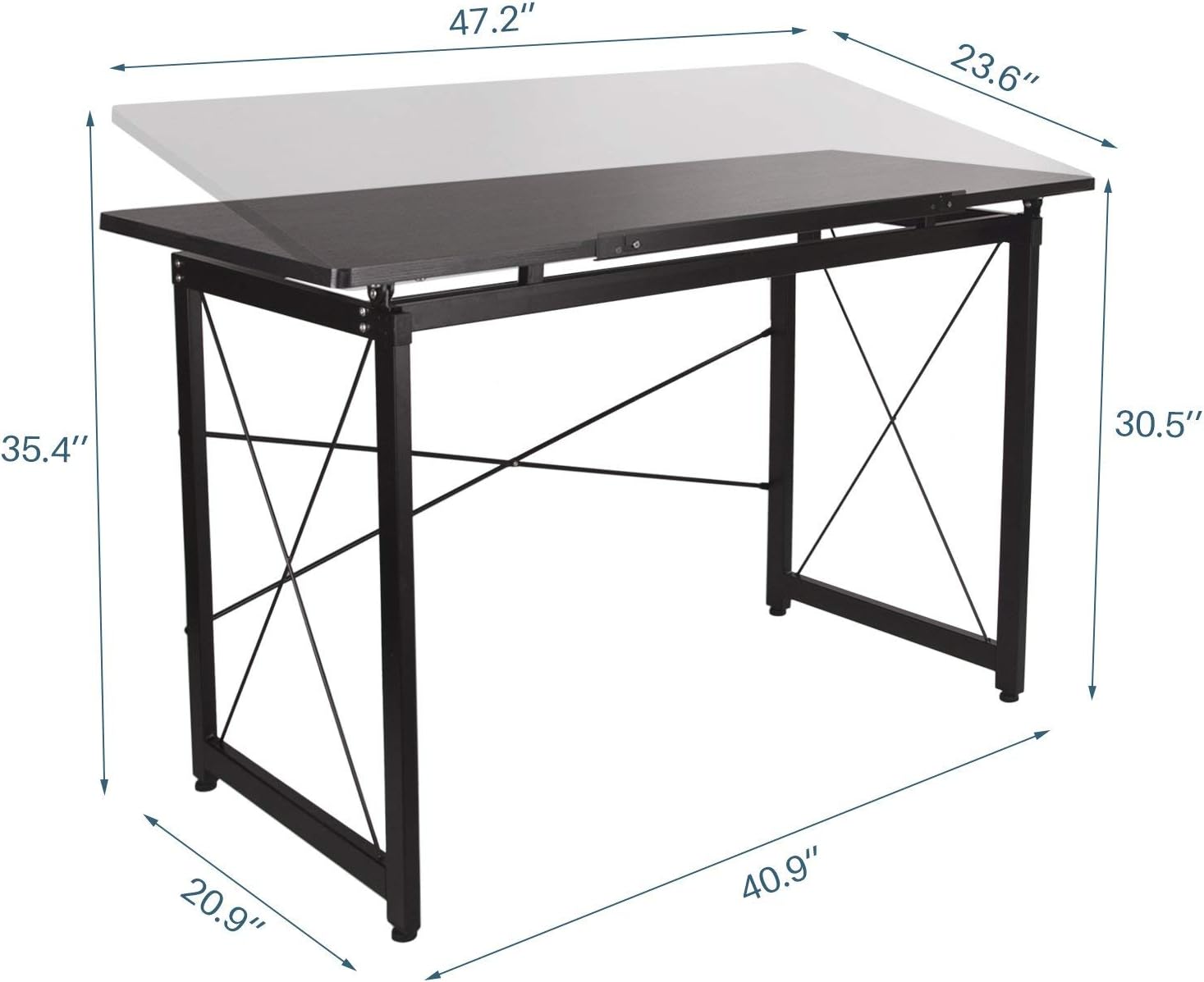 Drawing Desk Drafting Table Tiltable 47''x 24'', Wood Surface Craft Station Versatile for Painting Writing Studying and Reading (Black)
