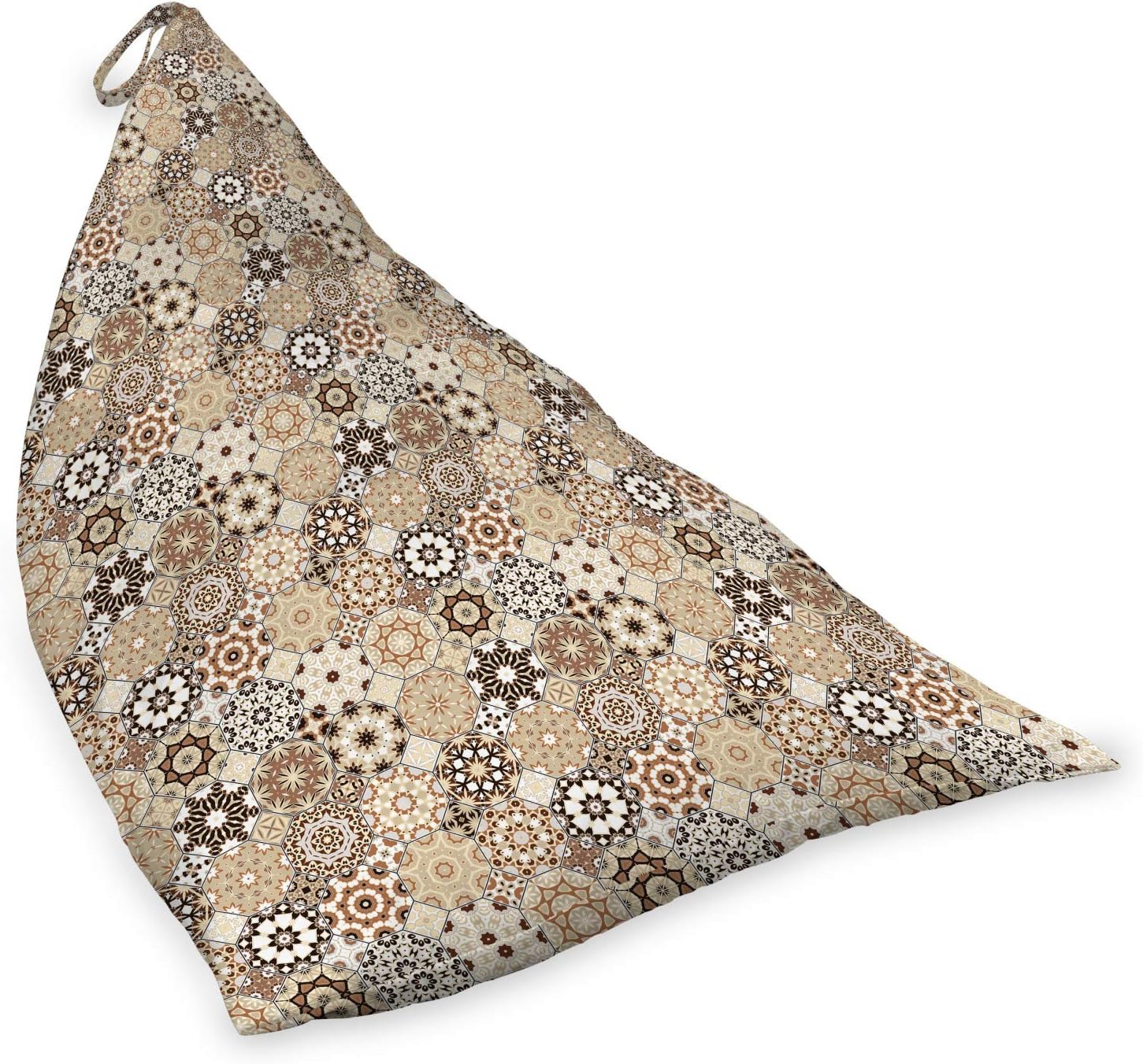 Ambesonne Eastern Lounger Chair Bag, Octagonal and Square Ornaments Retro Colored Old Fashioned Tile, High Capacity Storage with Handle Container, Lounger Size, Dark Brown Pale Brown