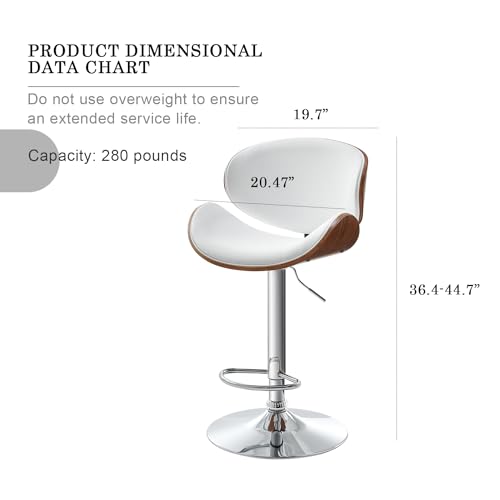 Swivel Bar Stools Set of 2, Adjustable PU Leather BarStools with Back, Modern Counter Height Bar Stools for Kitchen Island, Bar, Dining Room (Black)